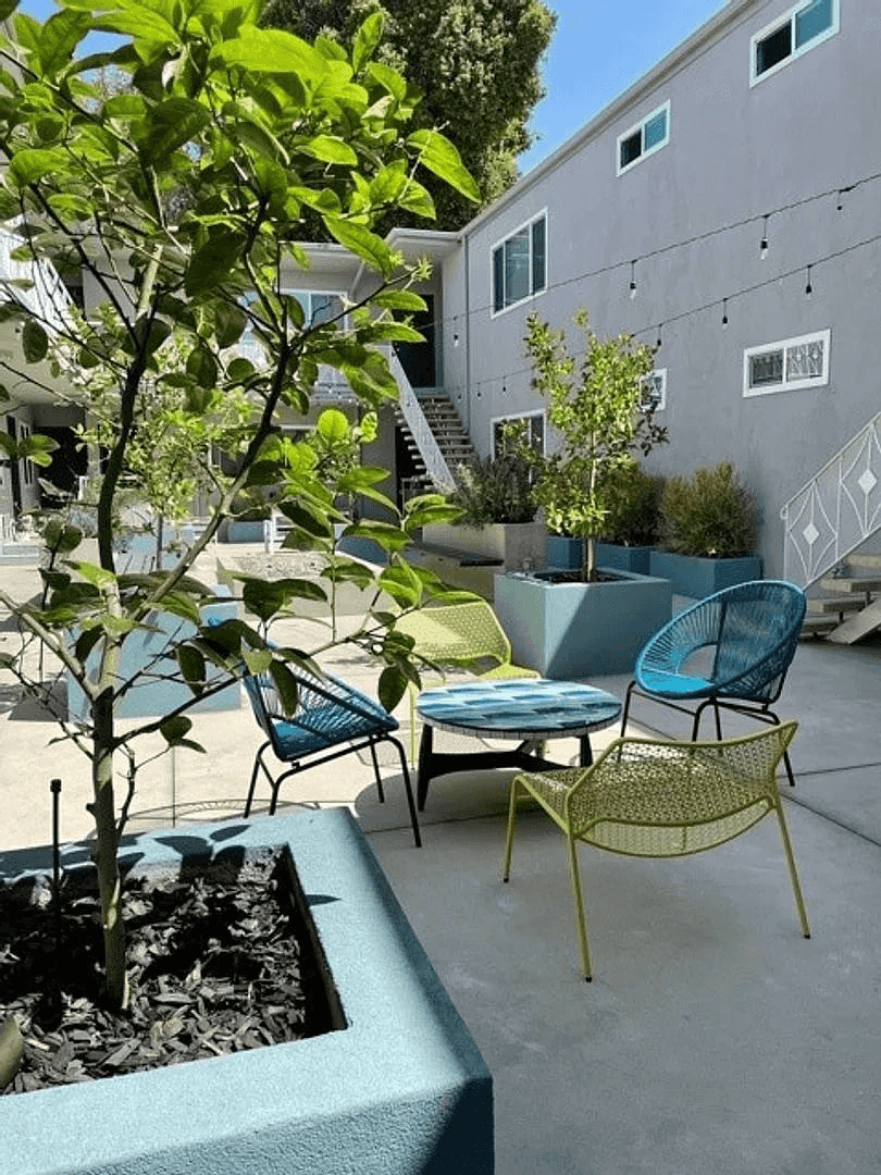 courtyard seating area with planters