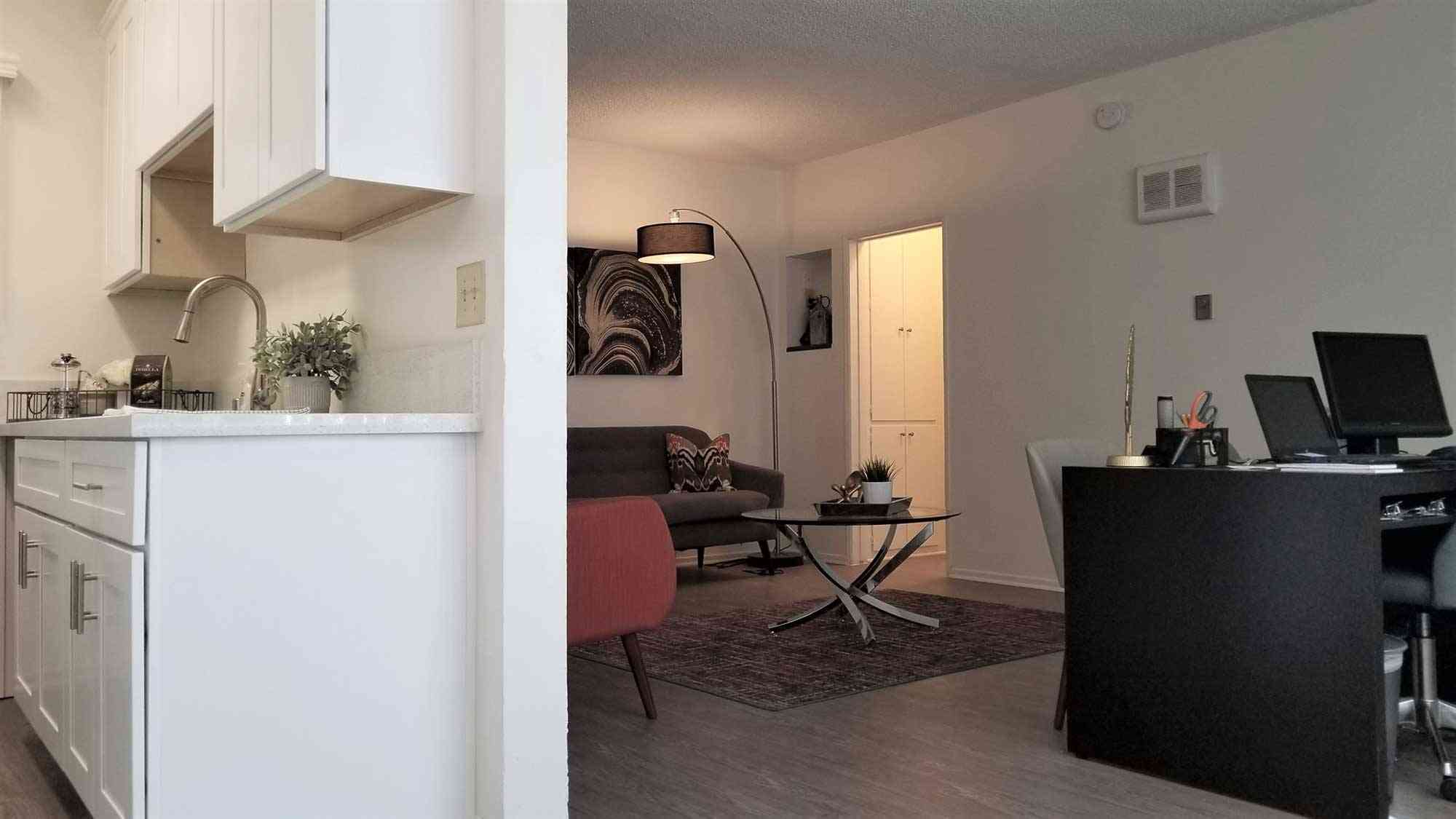 view from kitchen to living room area