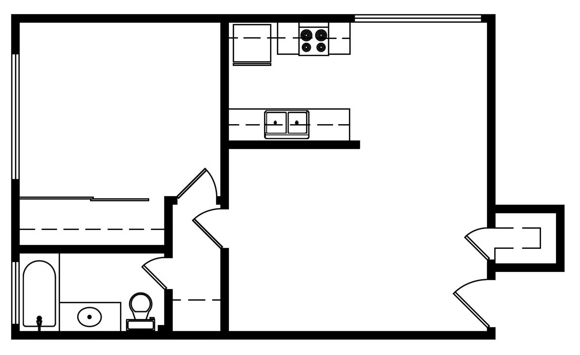1 Bedroom 1 Bath 551 Sqft Floorplan A