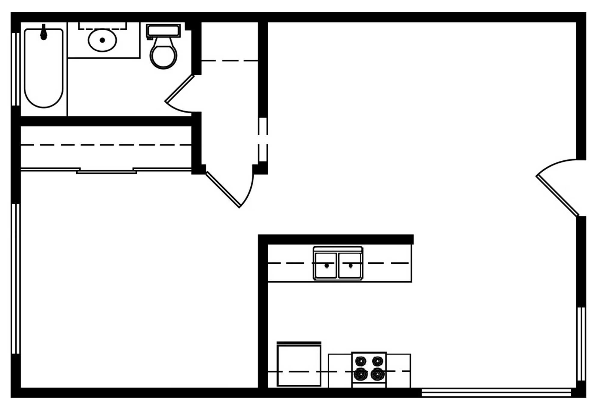 1 Bedroom 1 Bath 551 Sqft Floorplan B