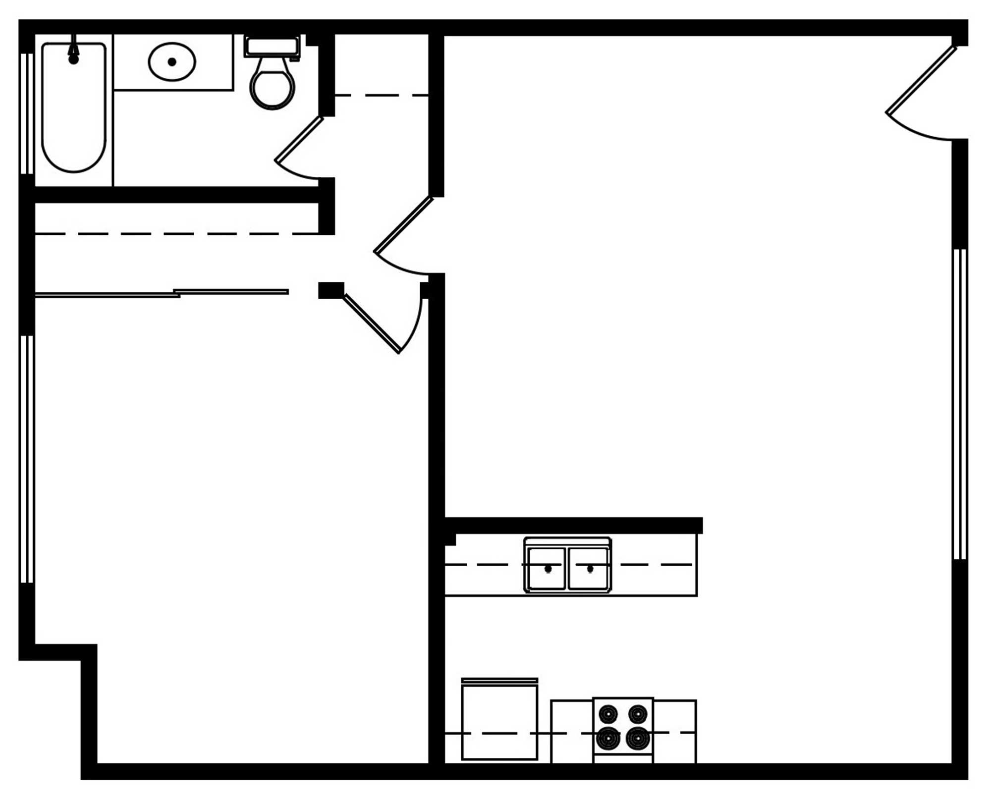 1 Bedroom 1 Bath 551 Sqft Floorplan C