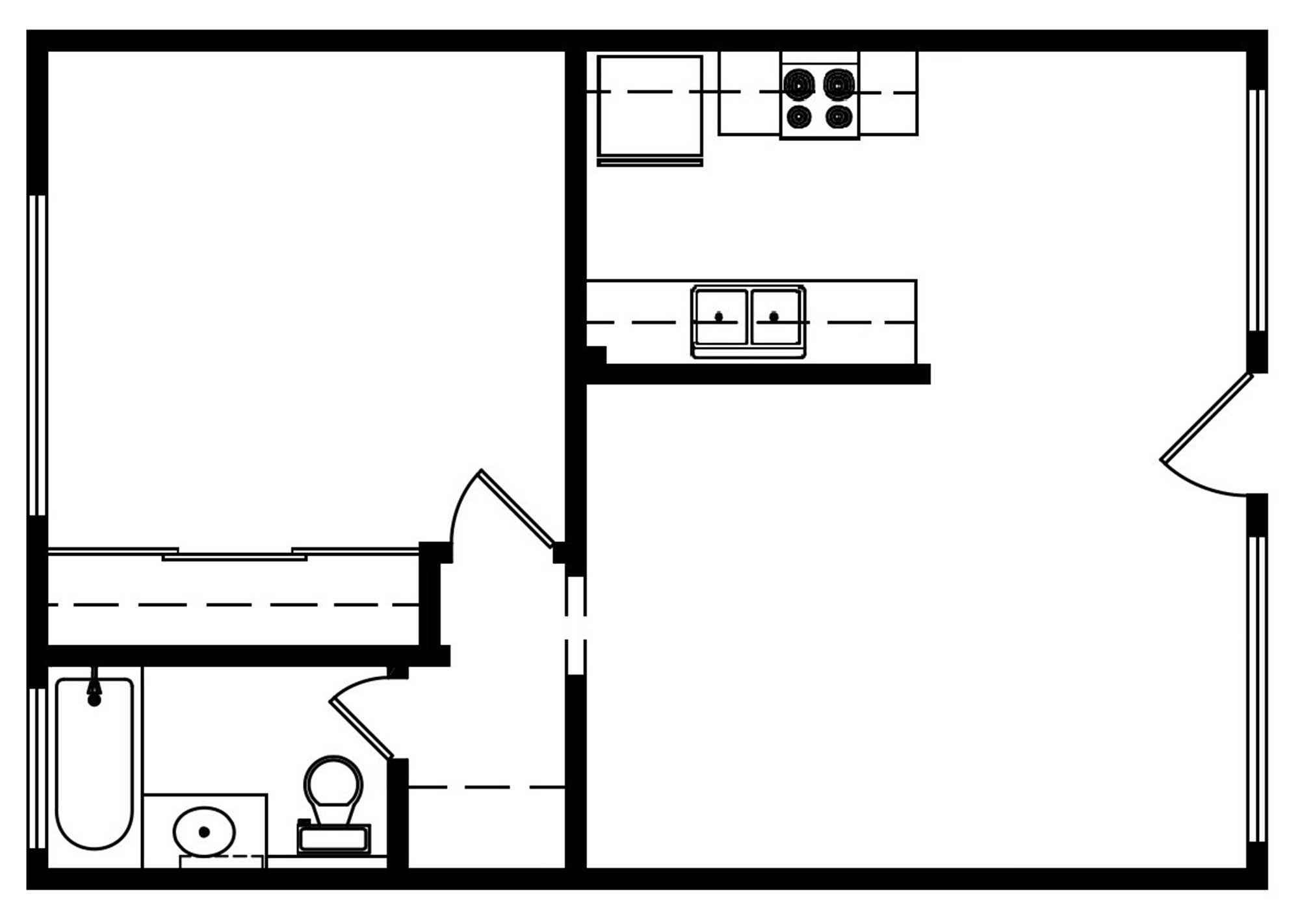 1 Bedroom 1 Bath 580 Sqft Floorplan