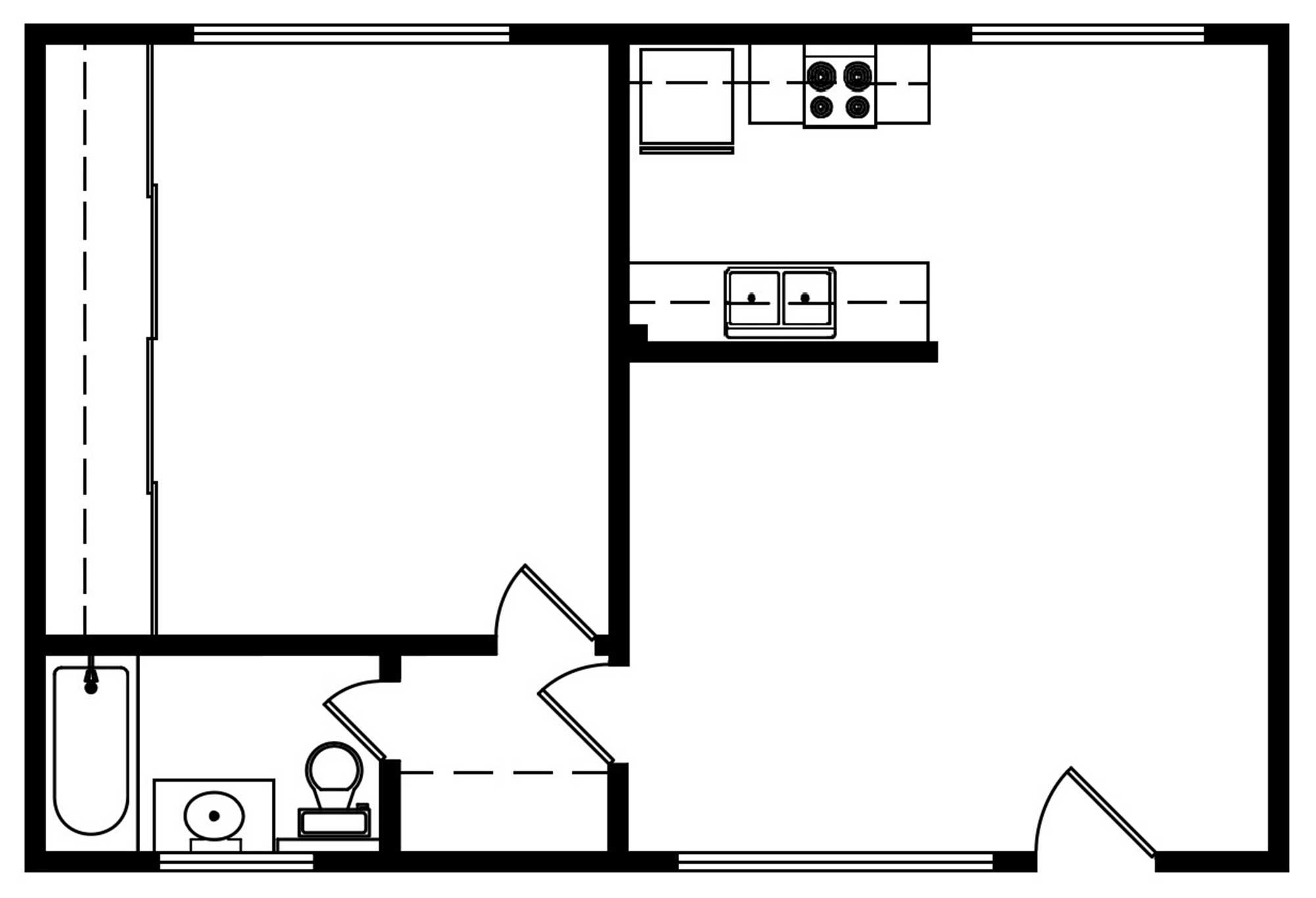 1 Bedroom 1 Bath 600 Sqft Floorplan