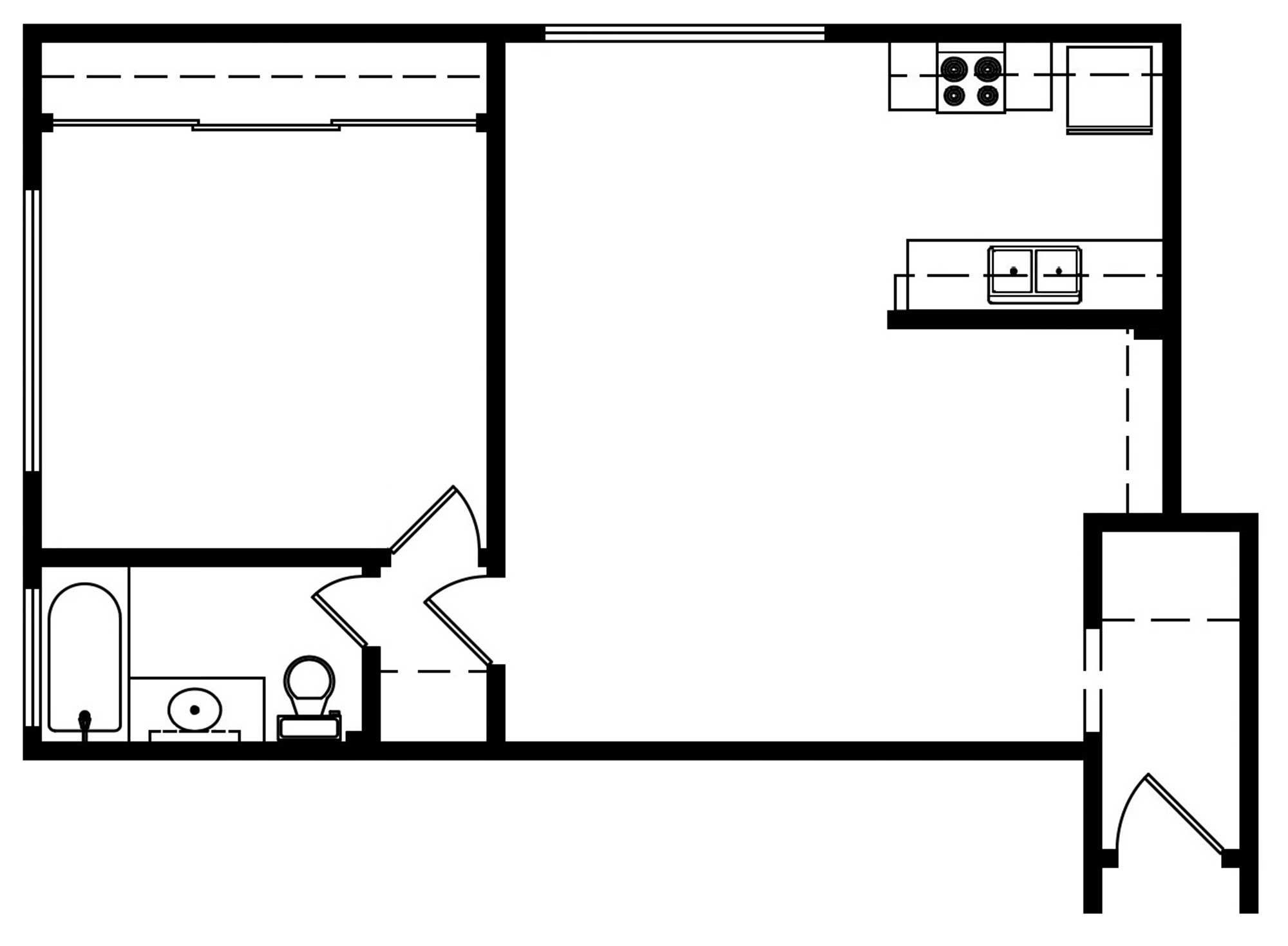 1 Bedroom 1 Bath 620 Sqft Floorplan