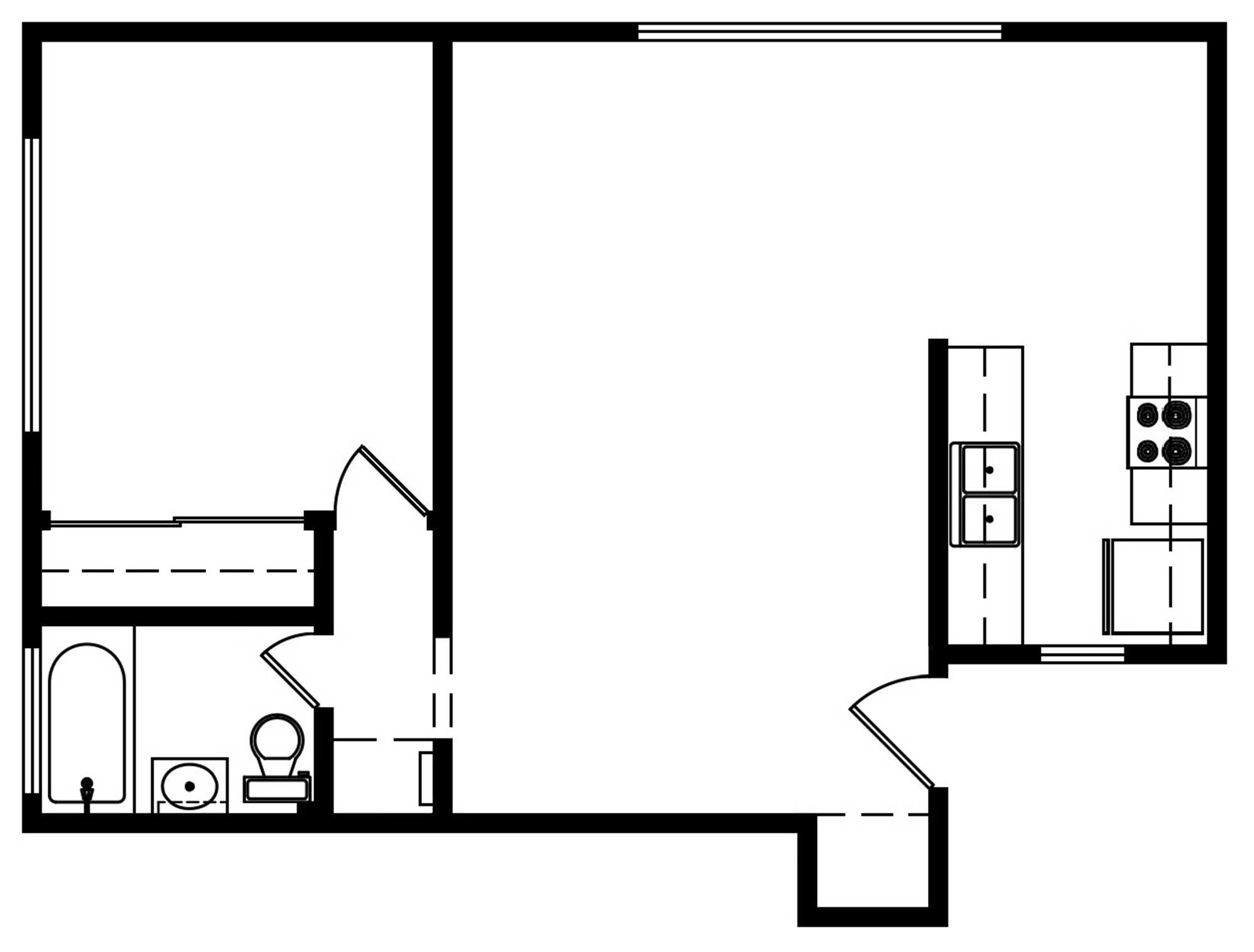 1 Bedroom 1 Bath 622 Sqft Floorplan