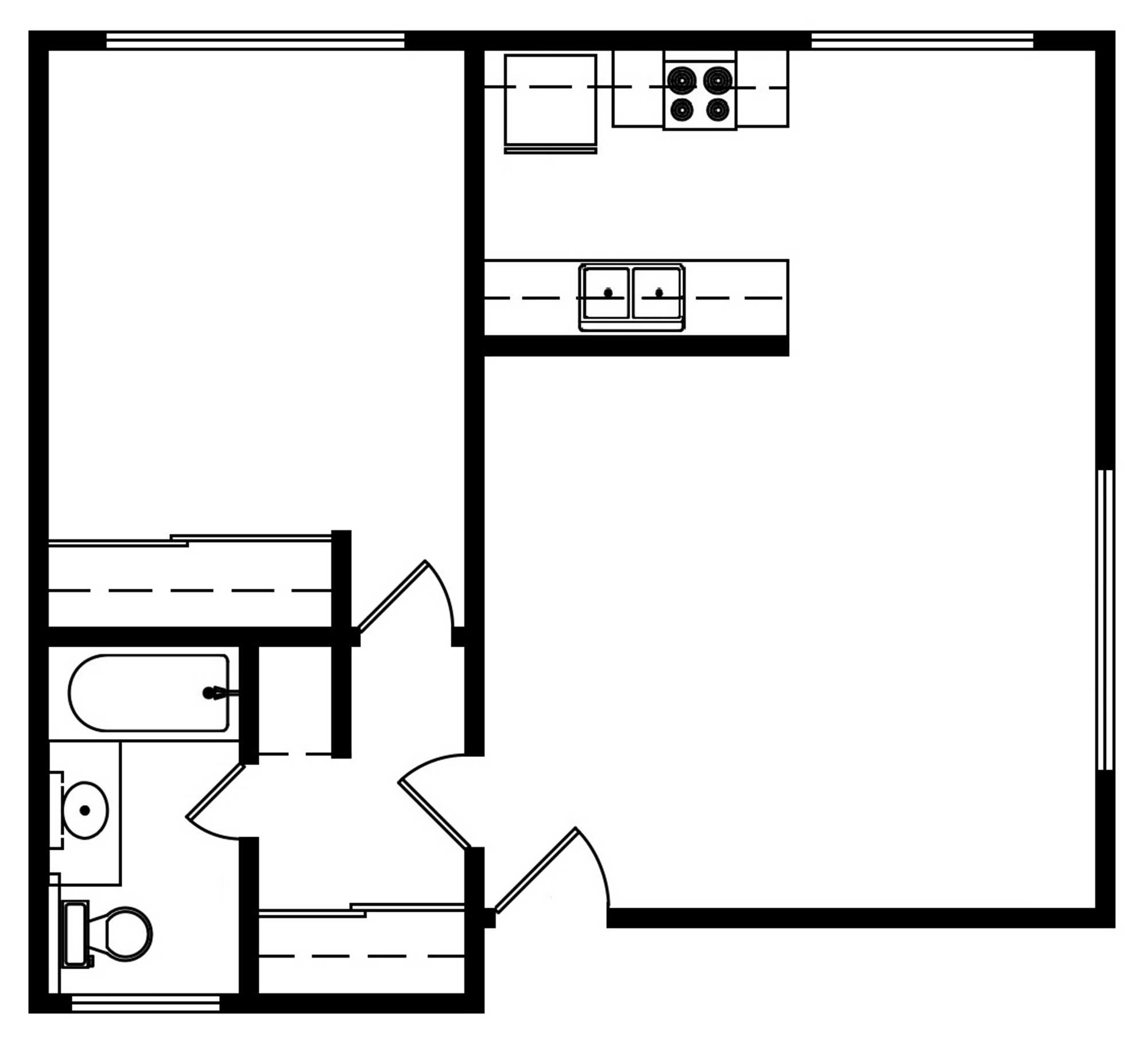 1 Bedroom 1 Bath 643 Sqft Floorplan