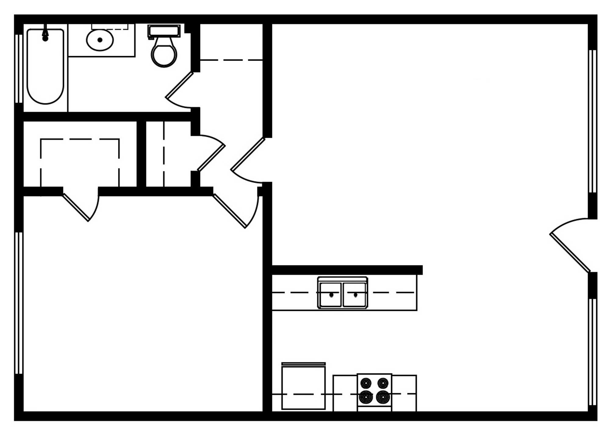 1 Bedroom 1 Bath 651 Sqft Floorplan
