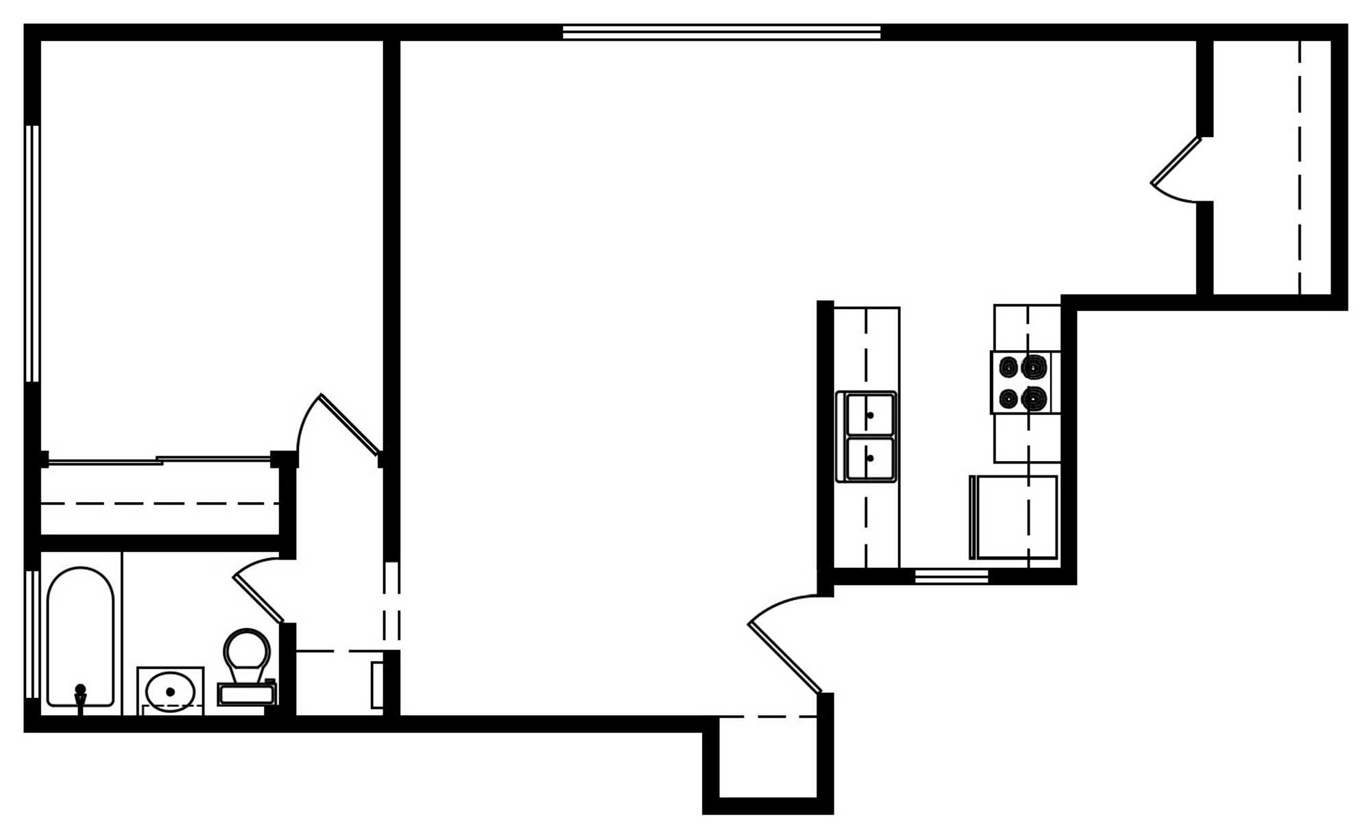 1 Bedroom 1 Bath 662 Sqft Floorplan