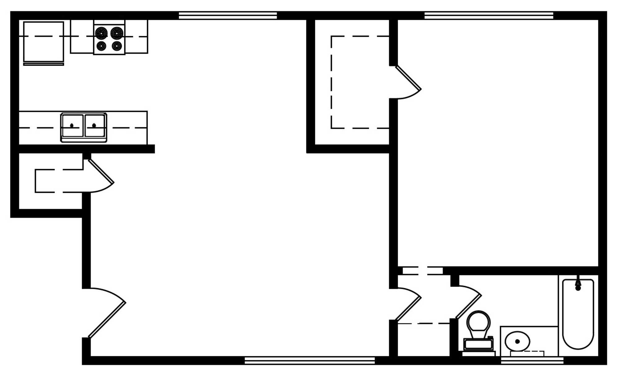 1 Bedroom 1 Bath 680 Sqft Floorplan
