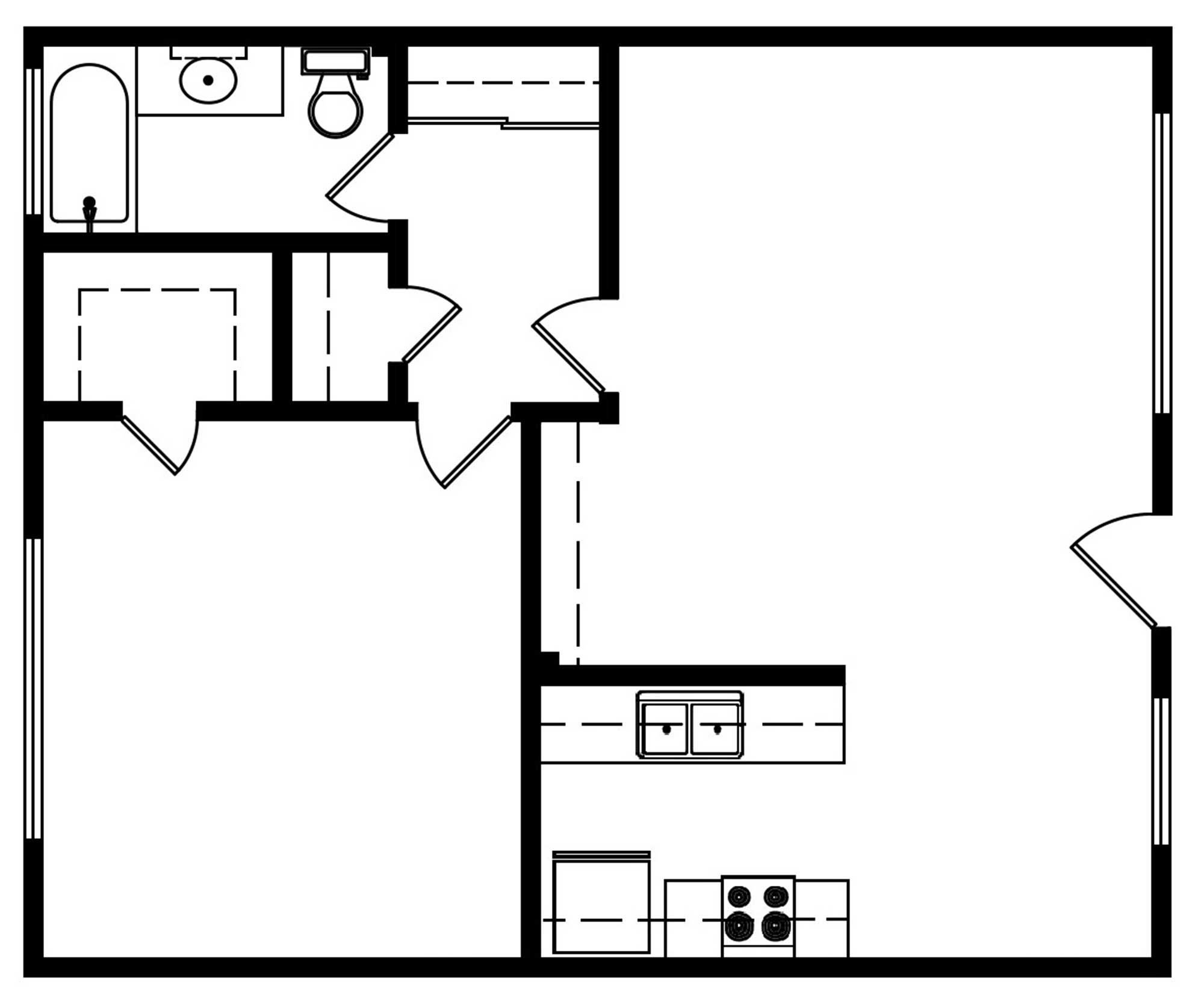 1 Bedroom 1 Bath 696 Sqft Floorplan