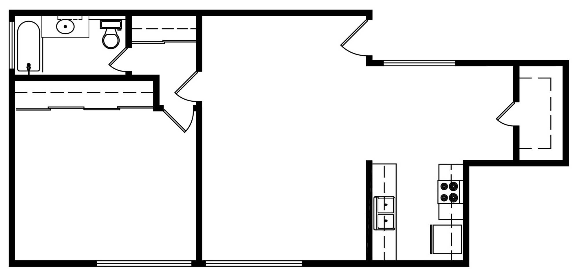 1 Bedroom 1 Bath 772 Sqft Floorplan