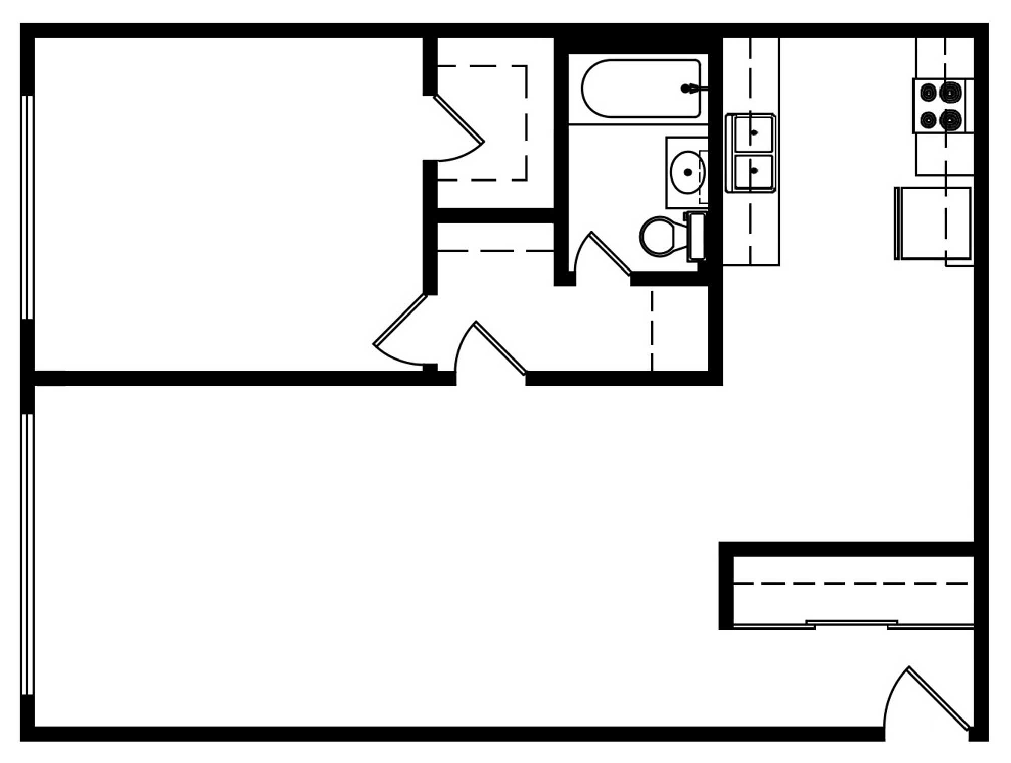 1 Bedroom 1 Bath 792 Sqft Floorplan