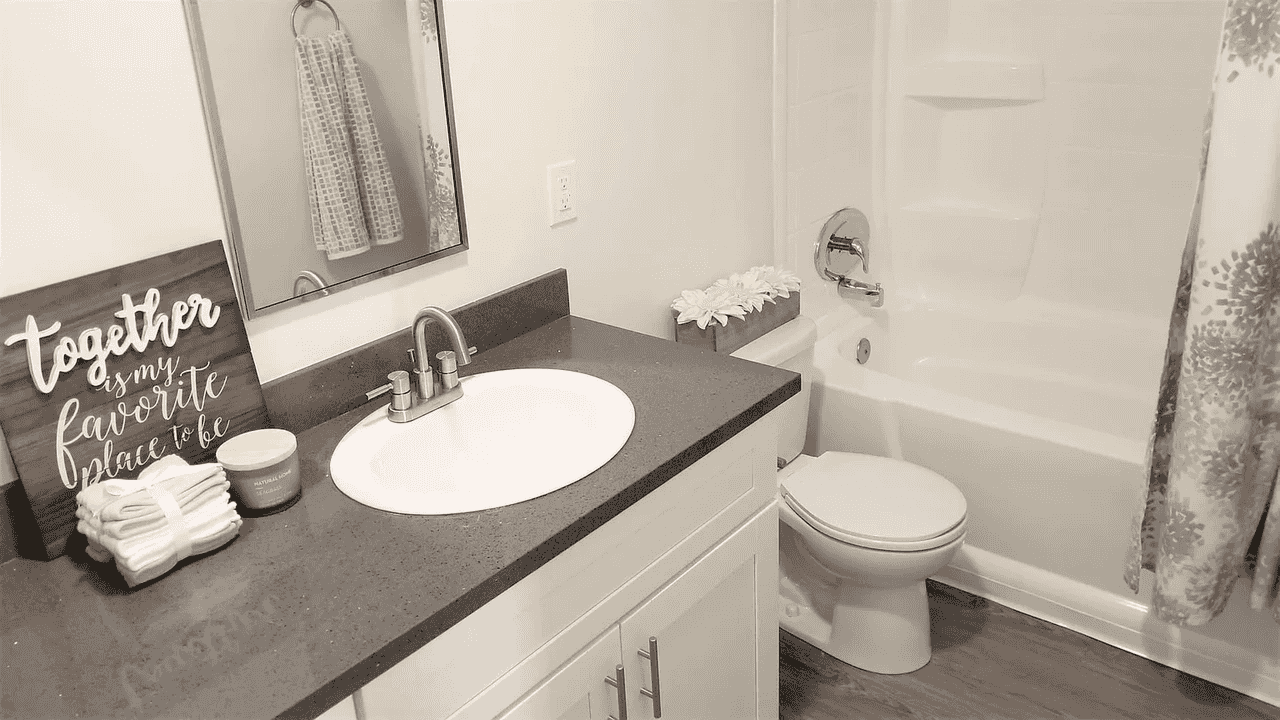renovated bathroom with full tub and shower